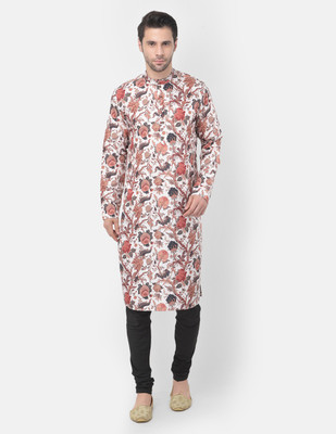 Tabard Men Printed Straight Kurta(White)