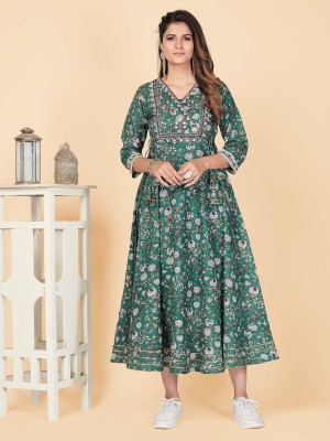 VBUYZ Women Floral Print Anarkali Kurta(Green)