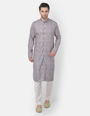 Tabard Men Printed Straight Kurta(Grey)