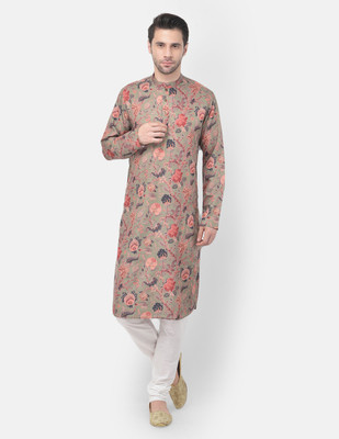 Tabard Men Printed Straight Kurta(Green)