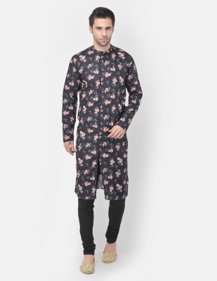 Tabard Men Printed Straight Kurta(Black)