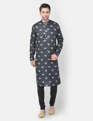 Tabard Men Printed Straight Kurta(Black)