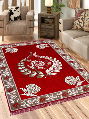 Linen Basics Velvet Floor Mat(Red, Large)