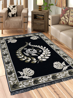 Sparrow world Black, Grey Chenille Carpet(5 ft,  X 7 ft, Rectangle)