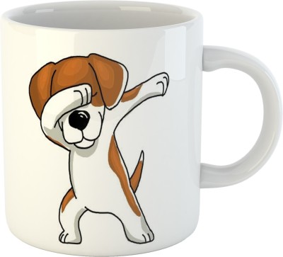 Clovez Cute Puppy Dance Stance Ceramic Coffee Cartoons Best Gift for Dog Lover Printed Coffee Thank You Ceramic Coffee Mug(350 ml)