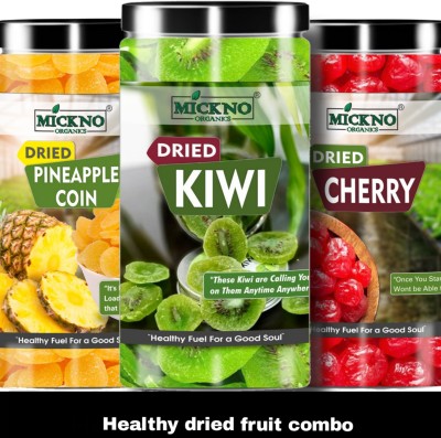 mickno organics Combo of Dried Kiwi Pineapple Cherry Healthy Dried Fruit Mix For Weight loss Baking Ice cream Shakes Trail mix Kiwi(3 x 200 g)