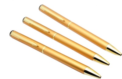 Ledos Set Of 3 - Elegant Satin Gold Ballpoint Pens Sleek Design Golden Arrow Clip Ball Pen(Pack of 3, Blue)