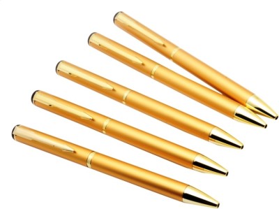 Ledos Set Of 5 - Elegant Satin Gold Ballpoint Pens Sleek Design Golden Arrow Clip Ball Pen(Pack of 5, Blue)