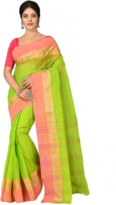 crochetin Woven Handloom Pure Cotton Saree(Pink, Light Green)