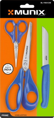 munix SL-1183 Combo Pack with 2 scissor & 1 Knife_Blue Scissors(Set of 1, Blue)