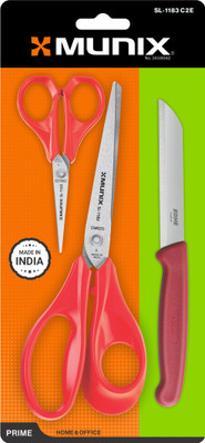 munix SL-1183 Combo Pack with 2 scissor & 1 Knife_Red Scissors(Set of 1, Red)