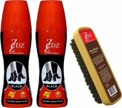 Zedz Combo of Leather Liquid Polish (2N Black) and Shoe Brush Economy Leather, Synthetic Leather, Patent Leather Shoe Liquid Polish(Black)