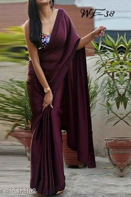 ANUSHKA IMPEX Solid/Plain Bollywood Satin Saree(Brown)