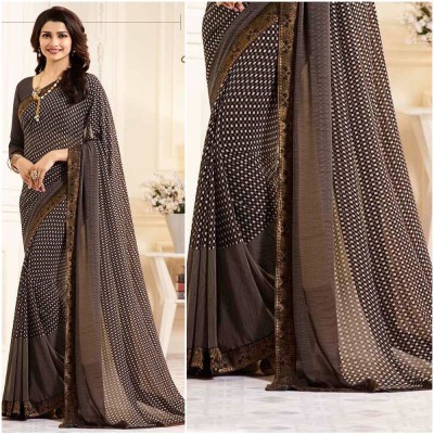 VIRHAN Polka Print Bollywood Georgette Saree(Brown)