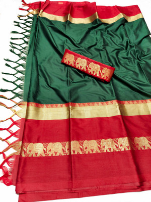 Mysstre Self Design Mysore Cotton Silk Saree(Dark Green)