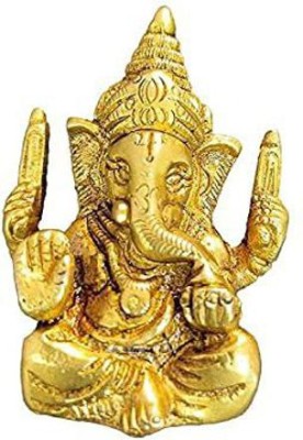PURAVEDIC Brass God Ganesh Ganpati Sitting Idol Sculpture Good Luck and Success Decorative Showpiece  -  6 cm(Brass, Gold)