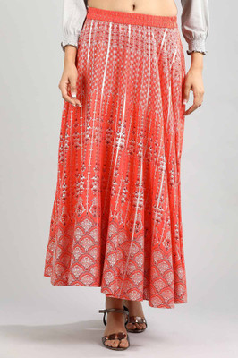 Aurelia Printed Women Flared Red Skirt