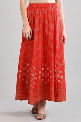 Aurelia Printed Women Flared Red Skirt