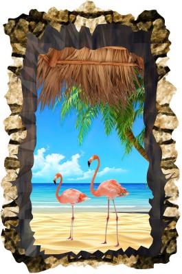 KREEPO 90 cm .Beautiful Picture Of Sea Beach View And Ostrich Printed Floor And Wall Sticker (90cmx60cm)Multicolour Self Adhesive Sticker(Pack of 1)