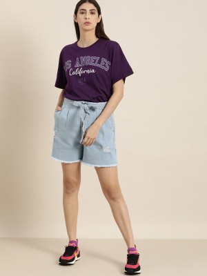 DILLINGER Printed Women Round Neck Purple T-Shirt