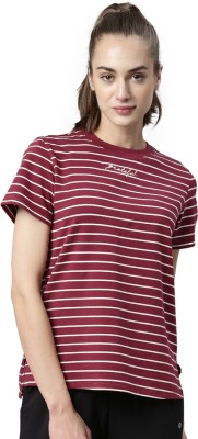 Enamor Striped Women Round Neck Maroon T-Shirt