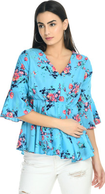 Beautylife Casual Printed Women Blue Top