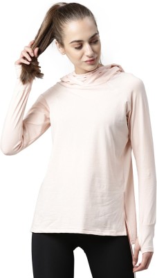 Enamor Solid Women Hooded Neck Pink T-Shirt