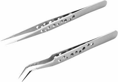 PAUS&MORK Set of 2 Anti-Static Stainless Steel Tweezers- Straight & Curved Tips