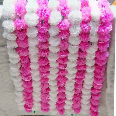 Mahima 10 strings of artificial flower garland pink and white for decoration of door and windows Pink, White Marigold Artificial Flower(54 inch, Pack of 10, Garlands)