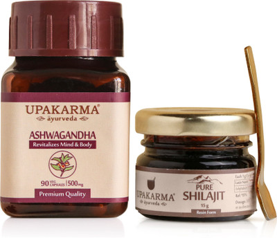 UPAKARMA AYURVEDA Combo Pack of 90 Ashwagandha Capsules & 15g Shilajit Resin Pack(Pack of 2, 15)