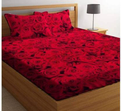 LOXICA 140 TC Polycotton Double 3D Printed Flat Bedsheet(Pack of 1, Red)