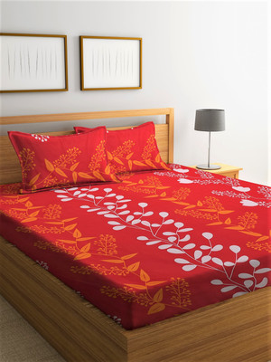 Fashion String 144 TC Microfiber Double Geometric Flat Bedsheet(Pack of 1, Red)