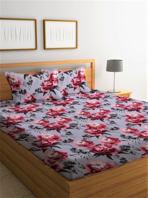 Fashion String 144 TC Microfiber Double Floral Flat Bedsheet(Pack of 1, Grey)