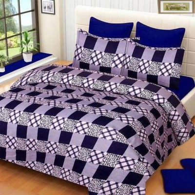 deersh collection 144 TC Polycotton Double Checkered Flat Bedsheet(Pack of 1, Blue, White)