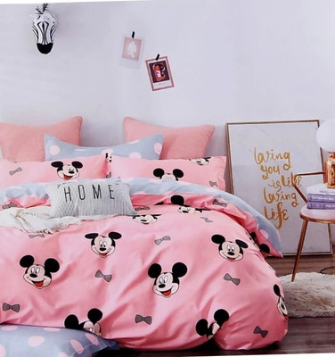 RANDY ORTEN Polycotton Double Flat 144 TC Cartoon Bedsheet(Pack of 1, Pink, Black)