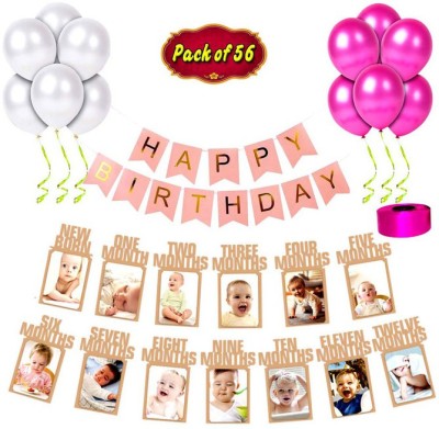 Shopperskart presents First/1st Happy Birthday photo Banner Combo/Kit Pack For Party Decorations (Pack Of 56) PINK(Set of 56)