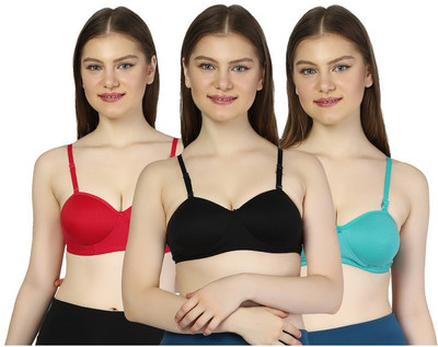 small candy Women's Cotton Lightly Padded T-Shirt Push-up Balconette (Combo Pack 3, 30B) Women T-Shirt Lightly Padded Bra(Pink, Black, Green)