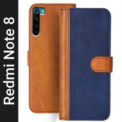 Mycos Flip Cover for Mi Redmi Note 8(Blue, Brown, Shock Proof, Pack of: 1)