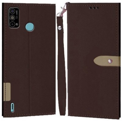 YAYAVAR Flip Cover for Tecno Spark Go 2021(Brown, Grip Case, Pack of: 1)