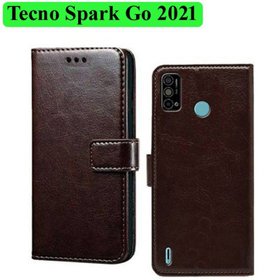 Wynhard Flip Cover for Tecno Spark Go 2021(Brown, Grip Case, Pack of: 1)