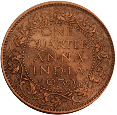 WYU ONE QUARTER ANNA 1939 GEORGE VI KING EMPEROR INDIA VERY VERY RARE COIN 5 GM Ancient Coin Collection(1 Coins)