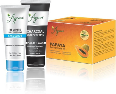 Aysun BI-White Face Scrub, BI-White Face Scrub & Papaya Anti Tan Facial Kit Combo Pack of 3(3 Items in the set)