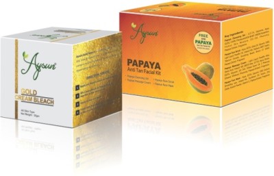 Aysun Gold Cream Bleach(30gm) & Papaya Anti Tan Facial Kit Combo Pack of 2(2 Items in the set)