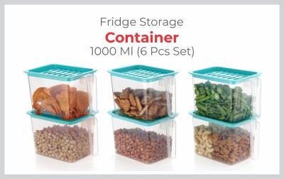 OMORTEX Plastic Fridge Container  - 1000 ml(Pack of 6, Green)