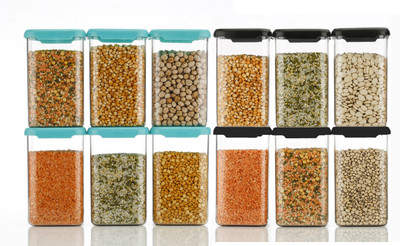 Qtrix Plastic Grocery Container  - 1100 ml(Pack of 12, Blue, Black)