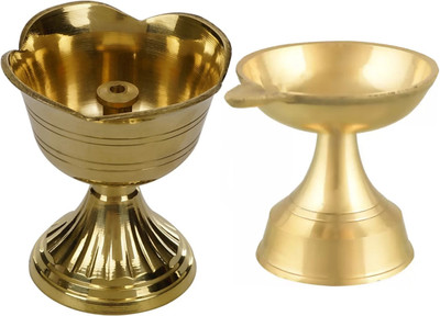Magic's Max Brass Table Diya Set(Height: 4 inch)