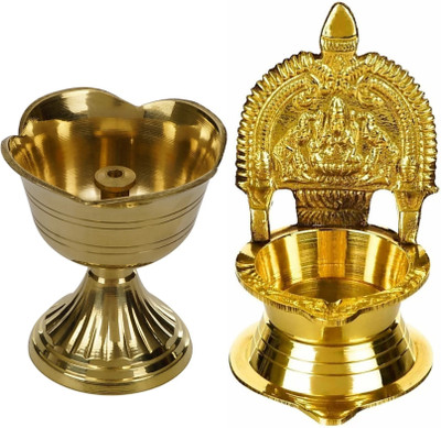Magic's Max Brass Table Diya Set(Height: 4 inch)