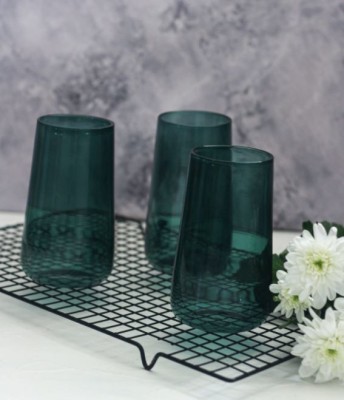 MEDINI (Pack of 2) greenborosilicateglasssetof2 Glass Set Water/Juice Glass(400 ml, Glass, Green)