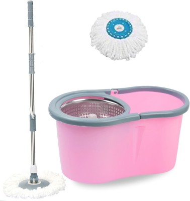 V-MOP Premium Pink Steel Classic Magic Spin Dry Bucket Mop - 360 Degree Self Spin Wringing With 1 Super Absorber Mop Set, Mop, Cleaning Wipe, Bucket, Dustbin, Mop Wet & Dry Mop(Multicolor)