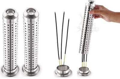 SHIV DARSHAN Dhoop Batti Agarbatti Stand Incense Stick Holder with Ash Catcher-2 Pcs.,Silver Stainless Steel Incense Holder(Silver, Pack of 2)